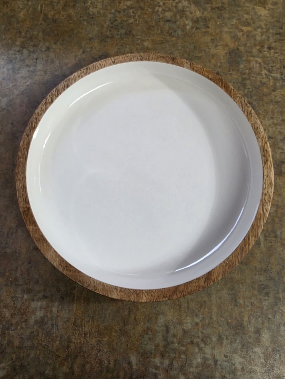 White Medium Serving Bowl with Wood Rim